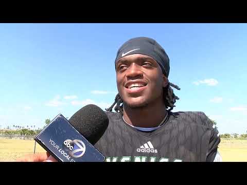 WWSB-TV SPORTS ANCHOR JAMES HILL ABC7 FHSAA VENICE INDIANS SPRING FOOTBALL ASHARRI CHARLES 4-30-2025